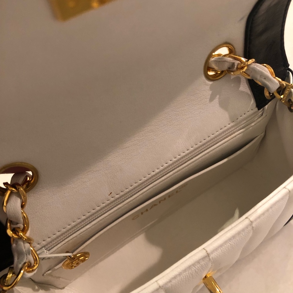 Vintage Chanel Mini Mademoiselle Bag Black and White Lambskin Gold Hardware - Picture 7 of 17
